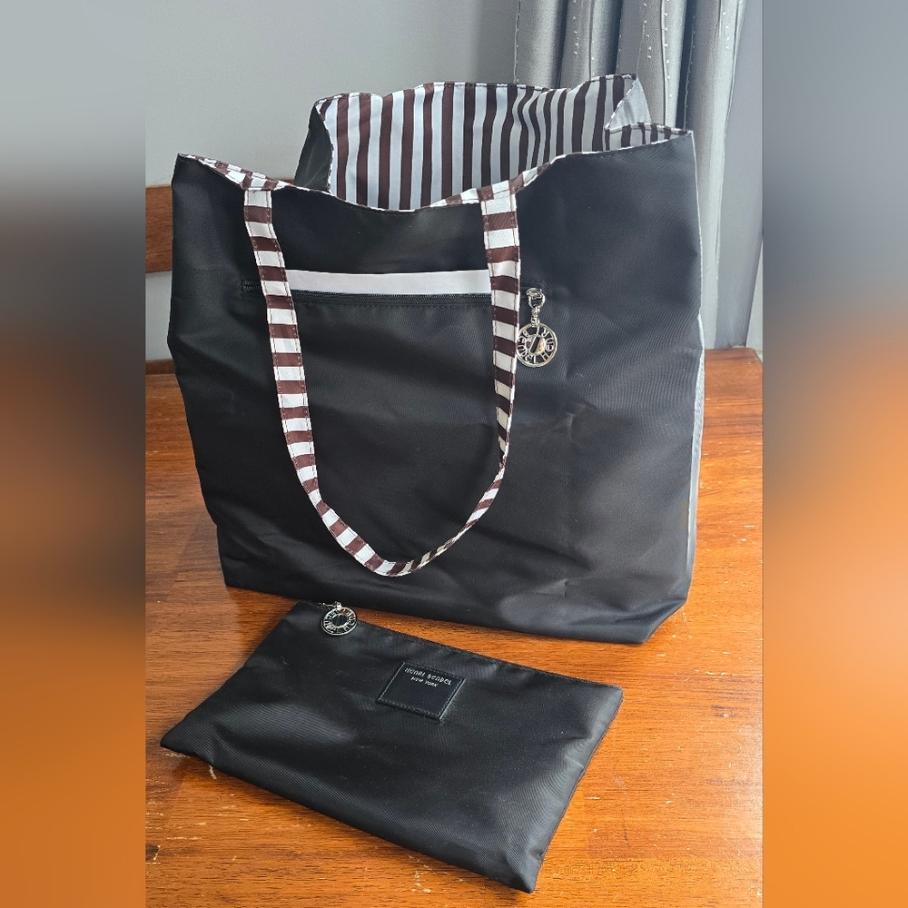 Henri Bendel Reversible Black Tote & Pouch